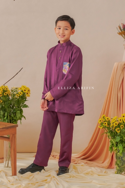 Baju Melayu Batik Kids in Burgundy